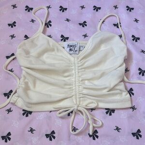 Princess Polly Cream Ruched Crop Top